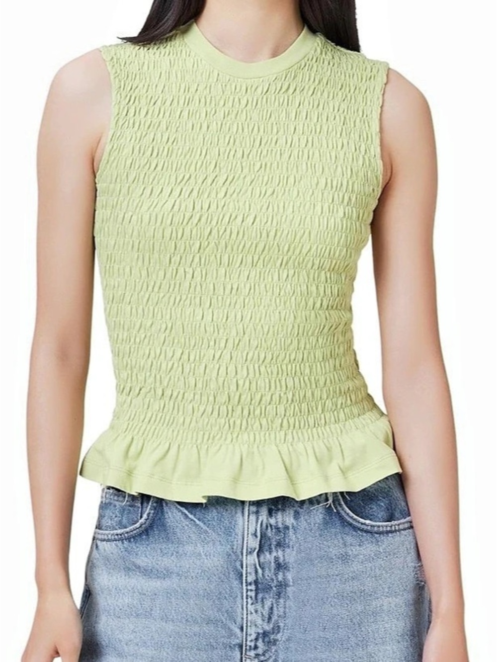 NWT AllSaints Ode Tank Smocked Ruffle-Hem Tank Top Green